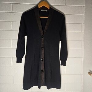 D. Exterior Cardigan Sweater Large Black Wool Blend Longline Italy Lagenlook
